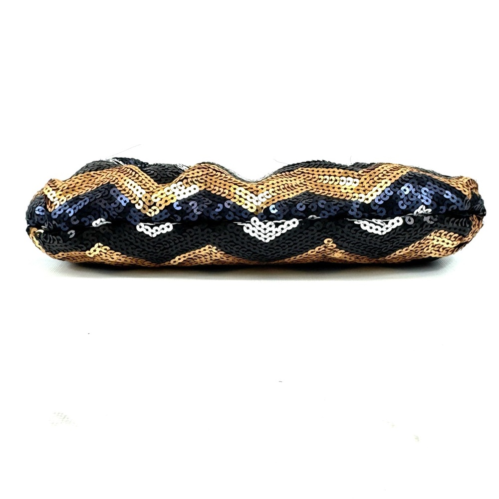 Lulu Townsend chevron sequined clutch w silver chain. Black white navy & bronze - Picture 6 of 11